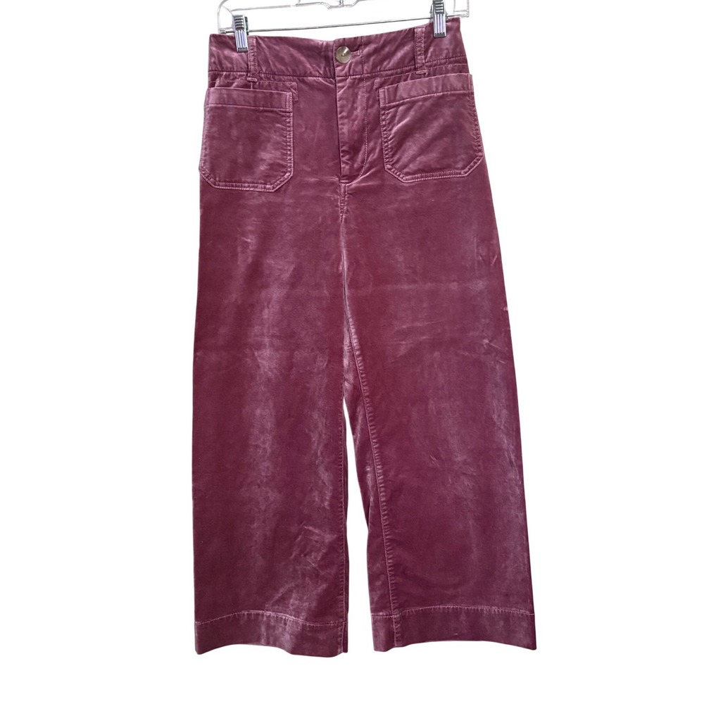 Maeve Anthropologie The Colette Velvet Wide Leg Pants Rose Pink 26 High Rise - Picture 2 of 9